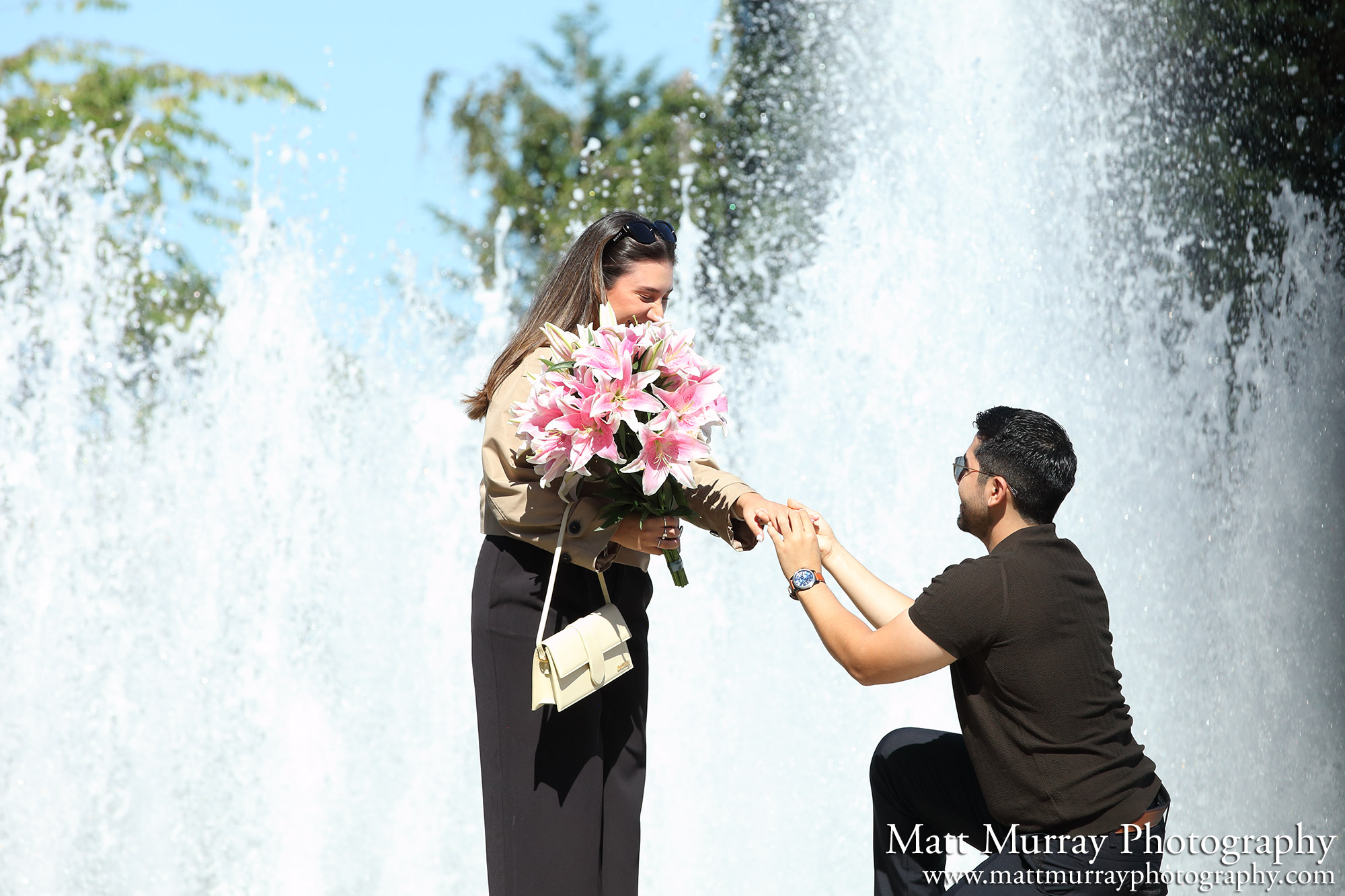 Surprise Engagement Proposal Vancouver BC Water Fountain
