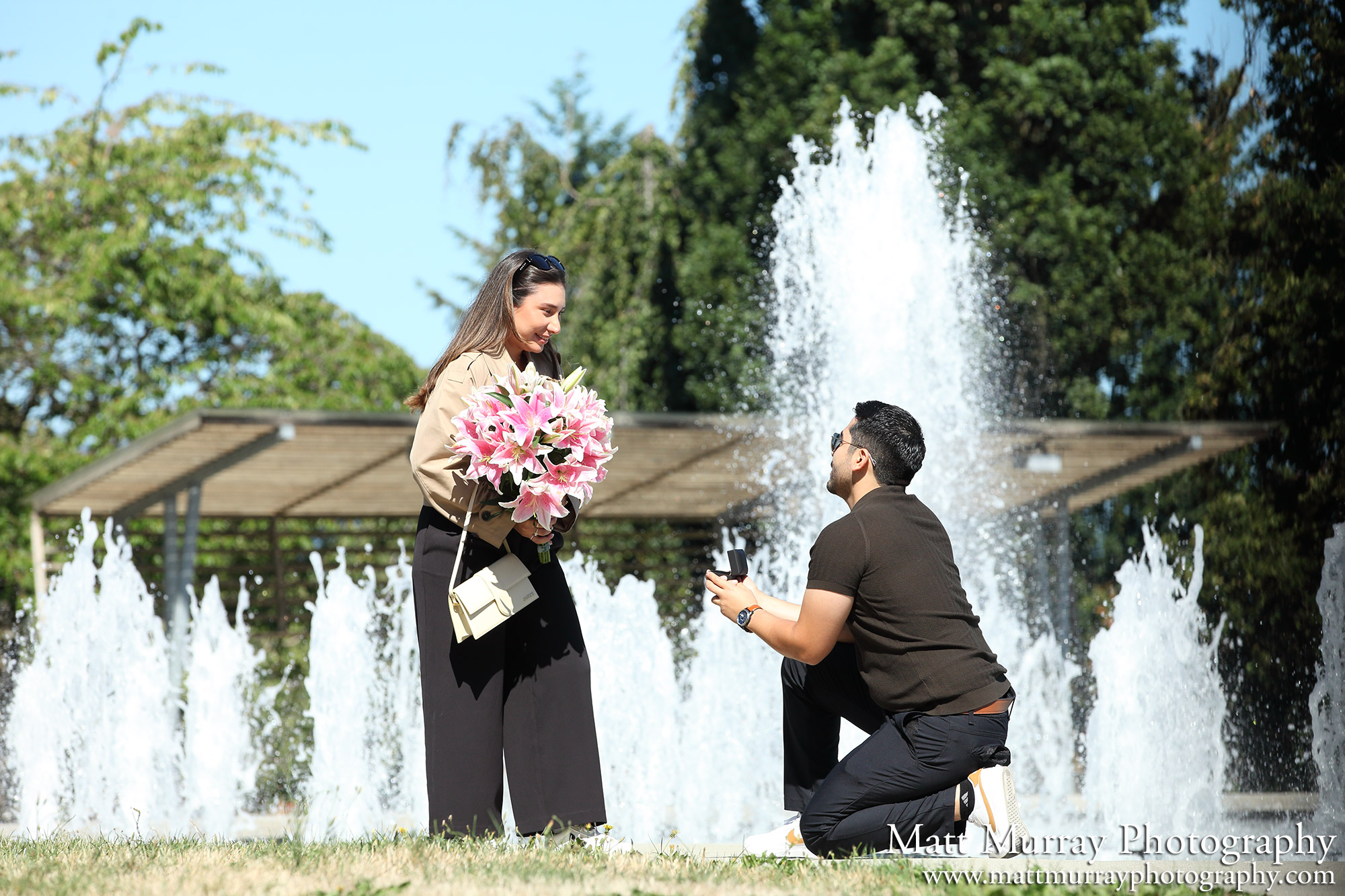 Water Fountain Surprise Engagement Proposal Vancouver BC