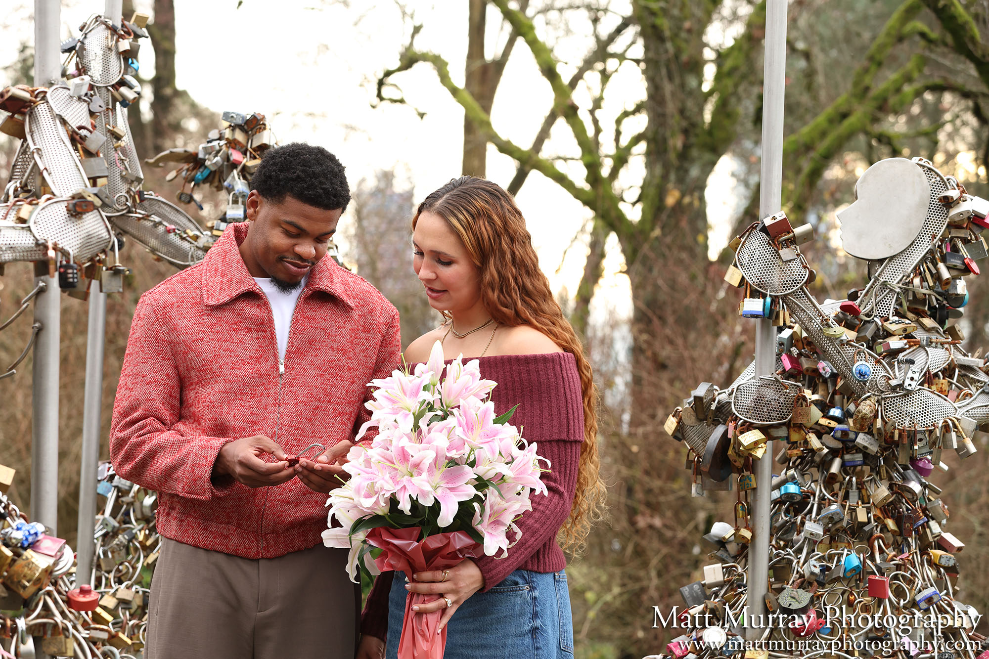 Love Lock Statue Engagement Proposal Vancouver BC