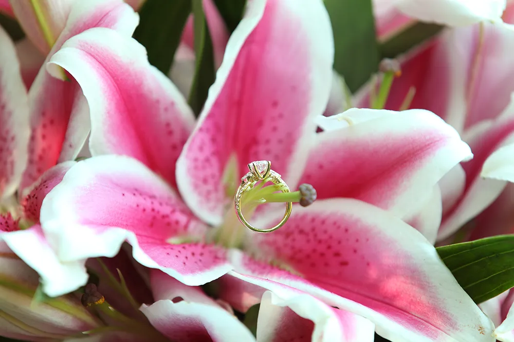 Pink Lily Flower Ring Detail